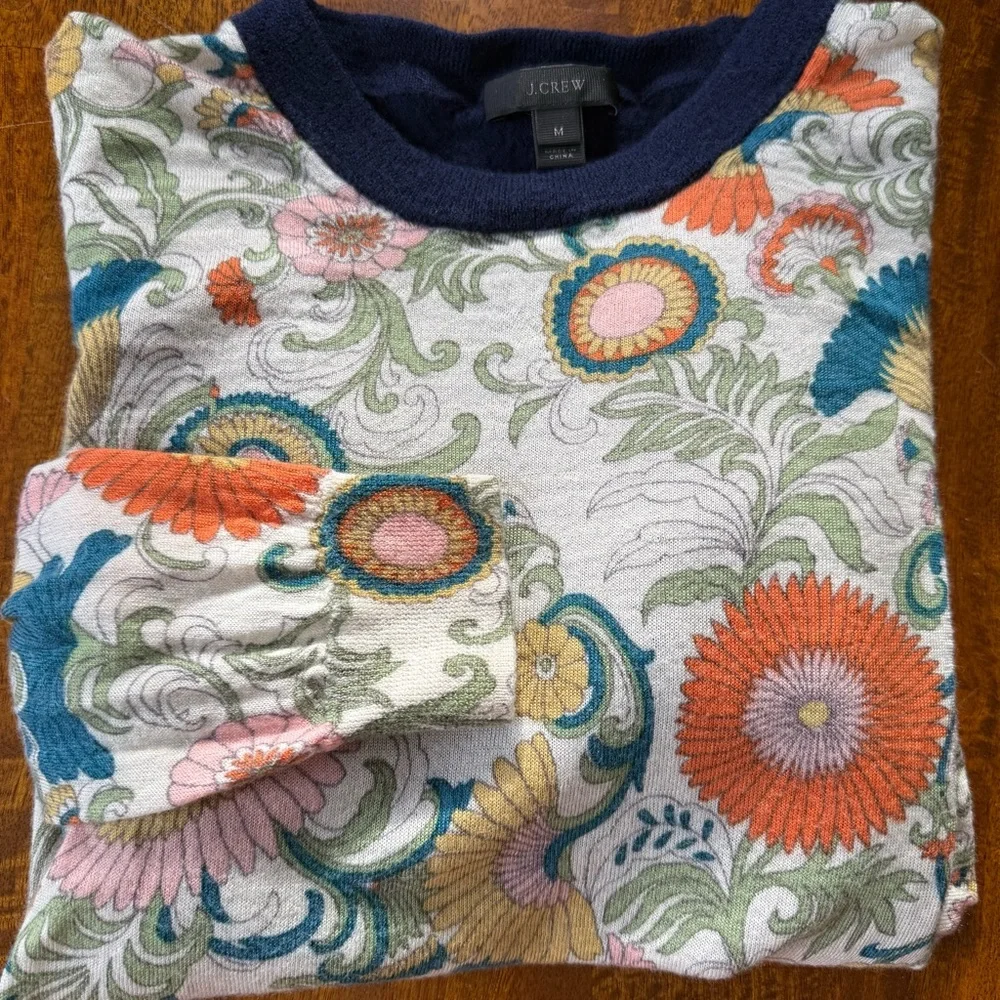 J.Crew 100% Merino Wool Floral Print Sweater
